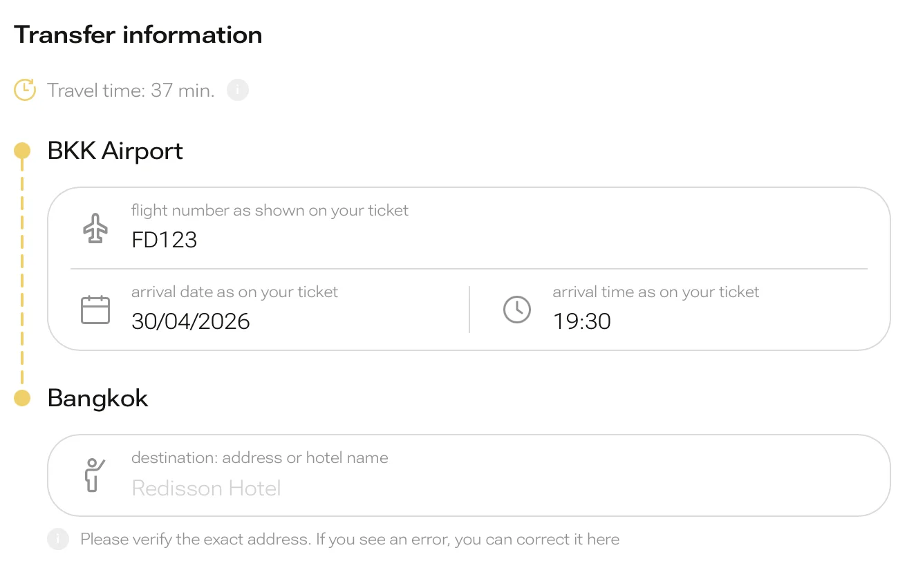 Screenshot of the interface for selecting date, time, and direction